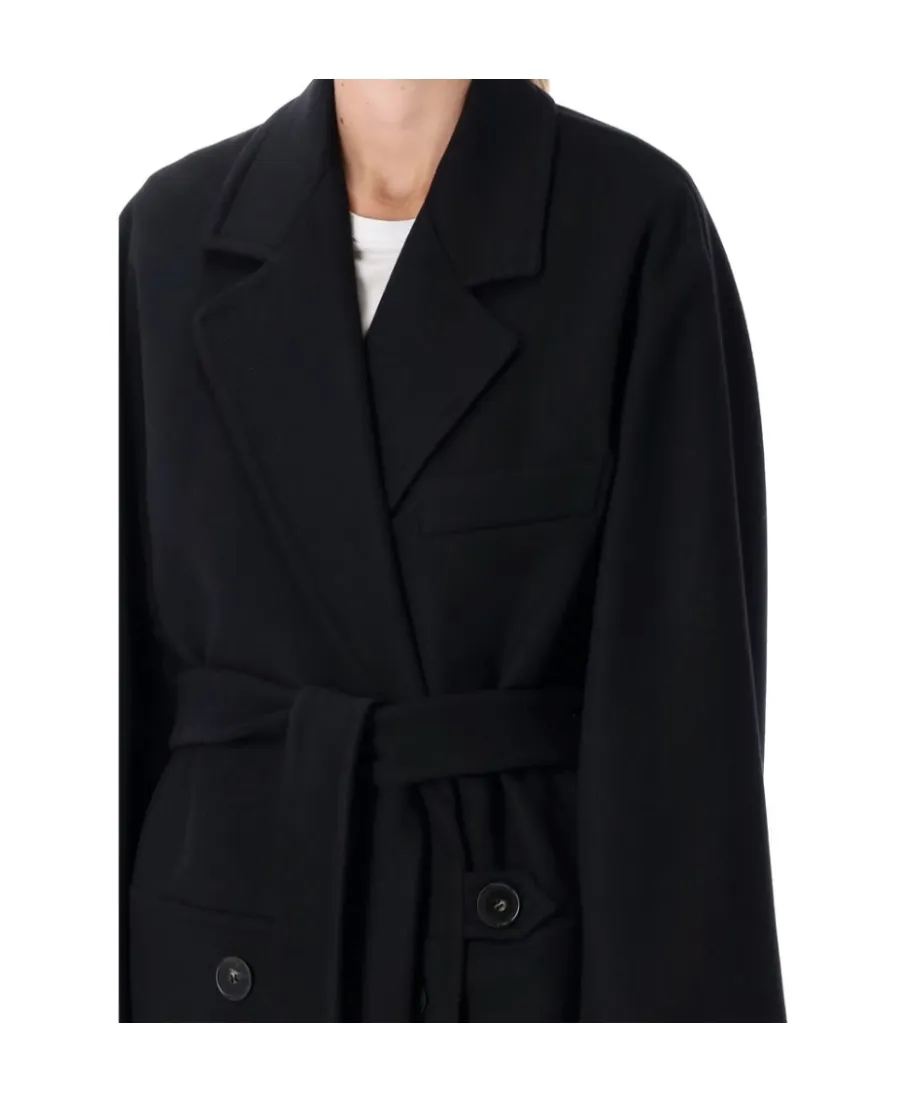 Double-Breasted Belted Mid-Length Coat