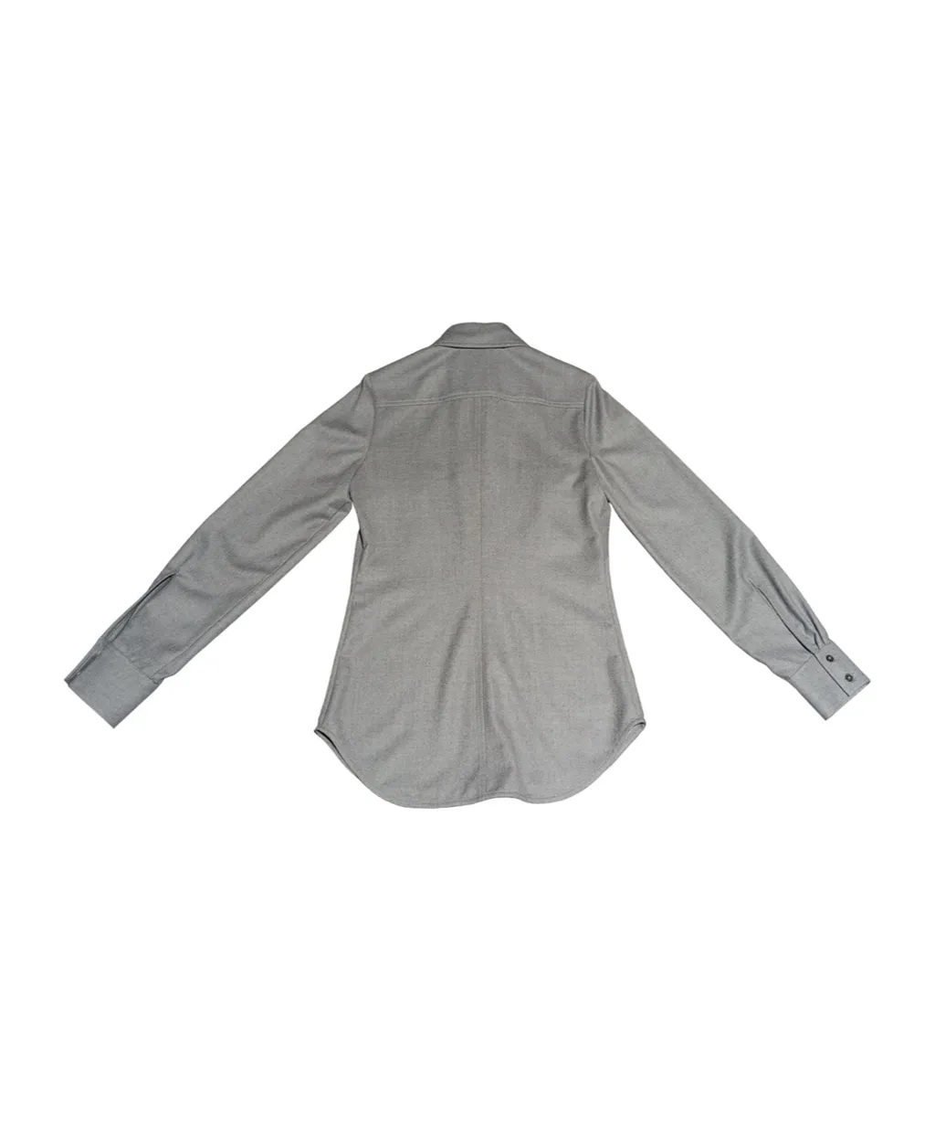 Clasp-Embellished Curved Hem Shirt