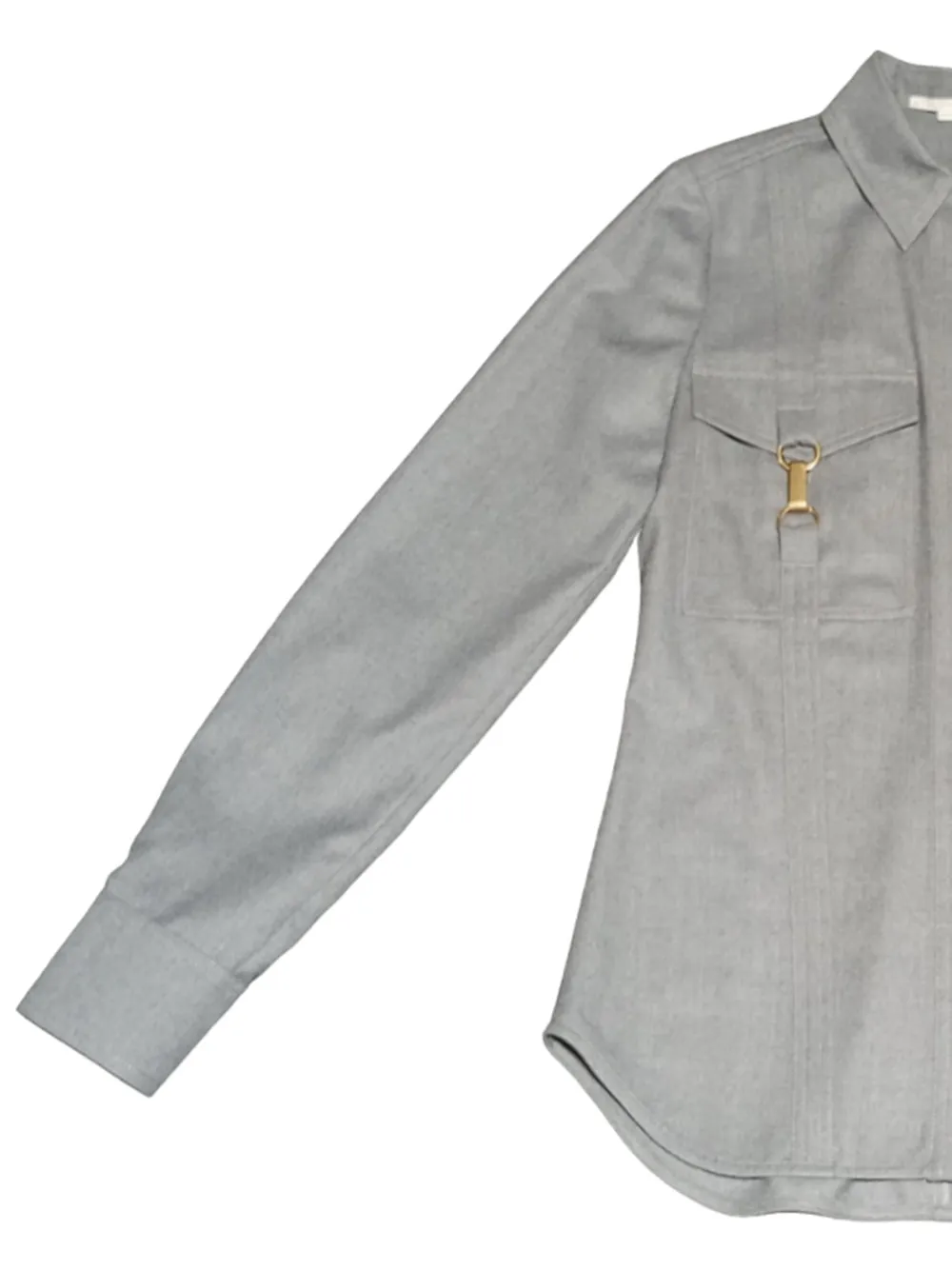Clasp-Embellished Curved Hem Shirt