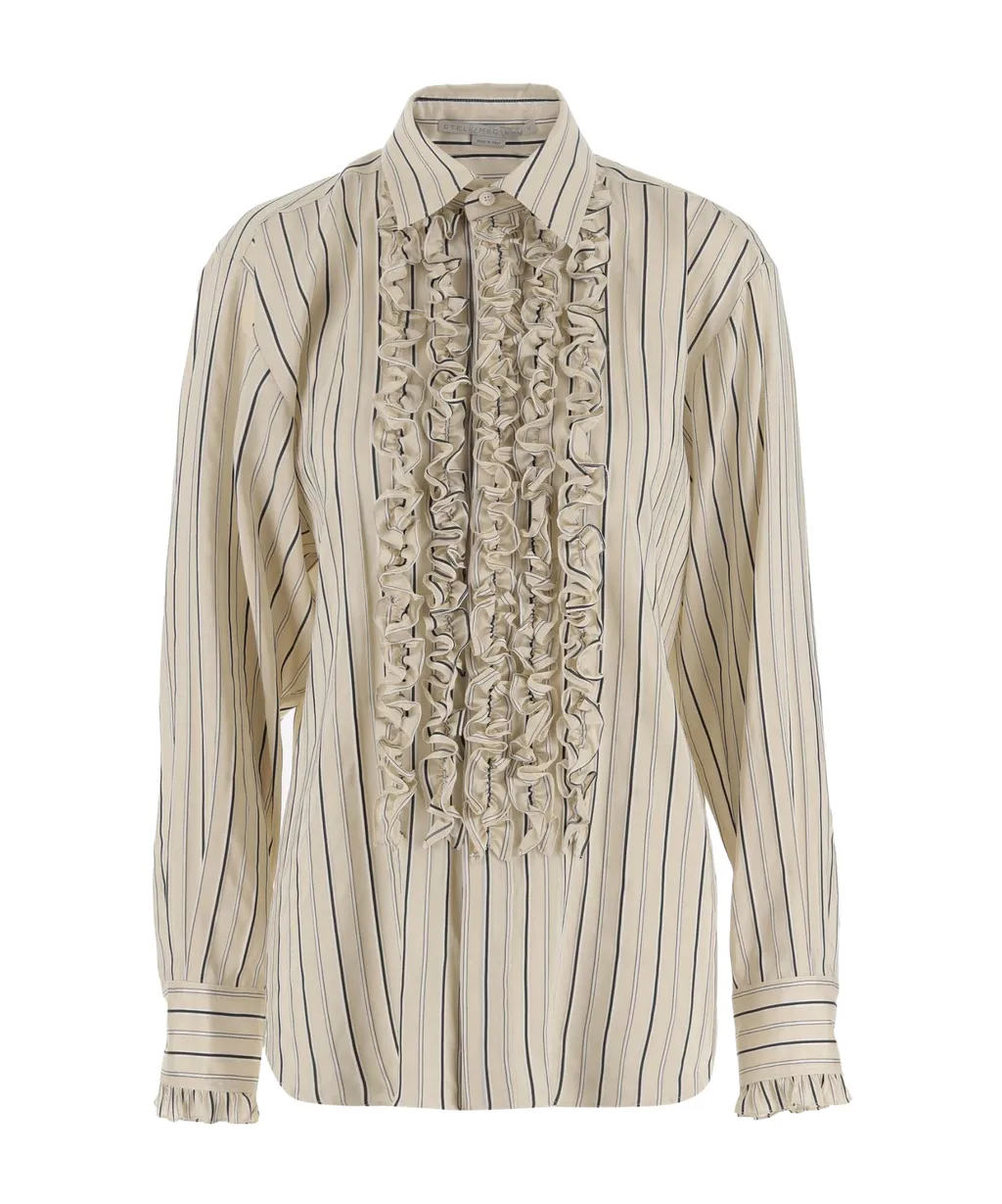 Ruffle Detailed Striped Shirt