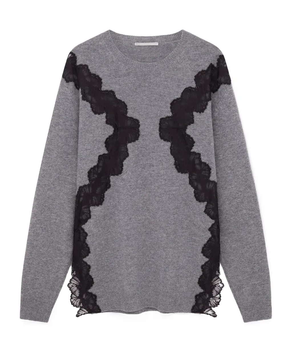 Lace-Detailed Knitted Sweater
