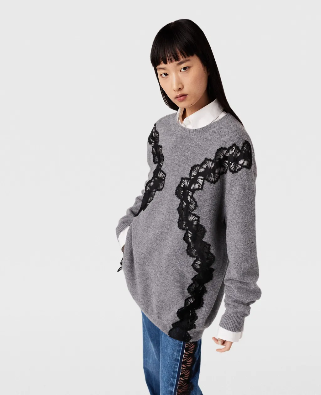 Lace-Detailed Knitted Sweater