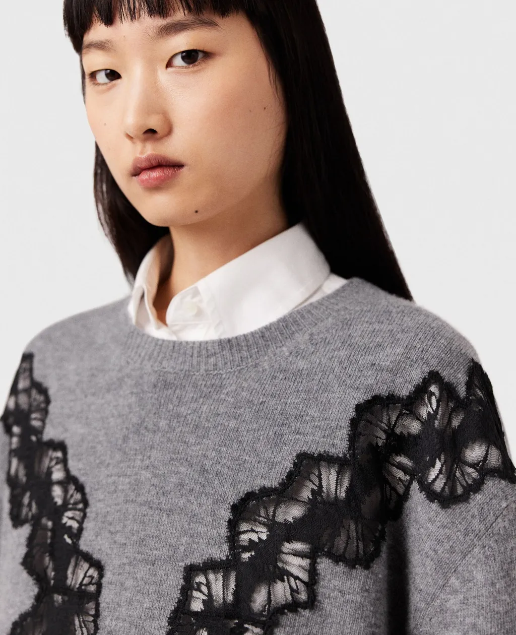 Lace-Detailed Knitted Sweater