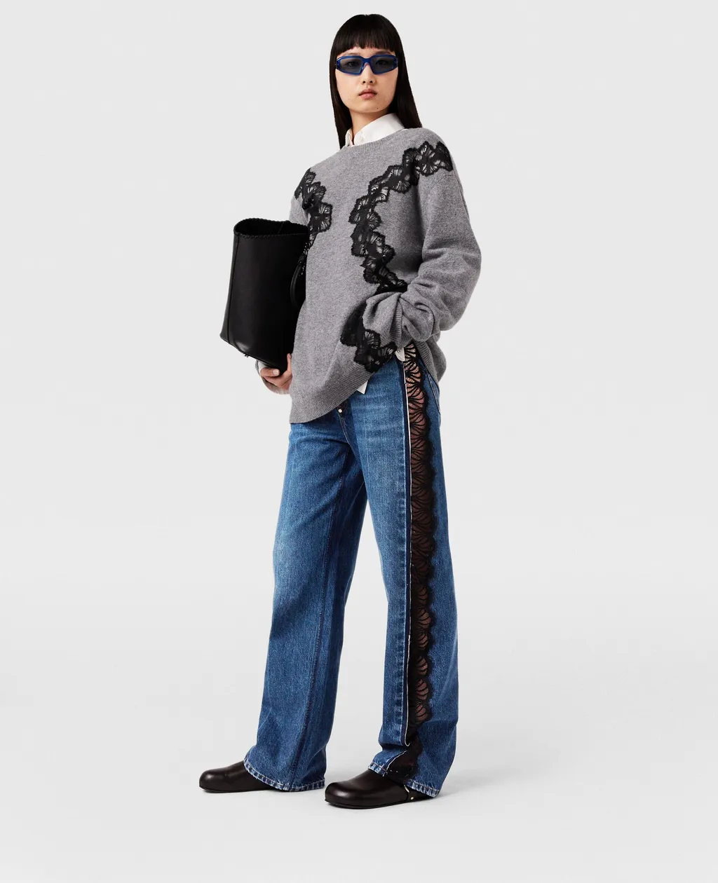 Lace-Detailed Knitted Sweater