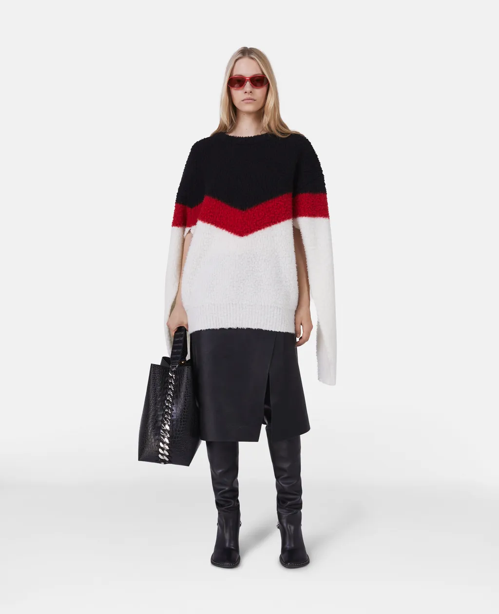 Chevron-Striped Chunky-Knit Crewneck Jumper