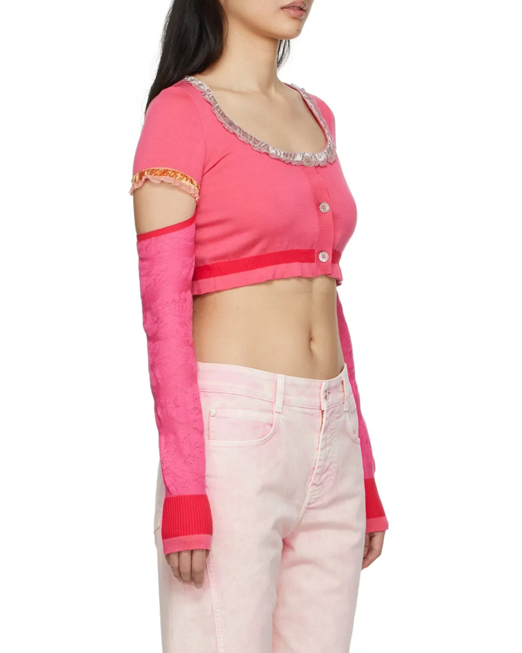 Ruffle-Trim Cropped Cardigan