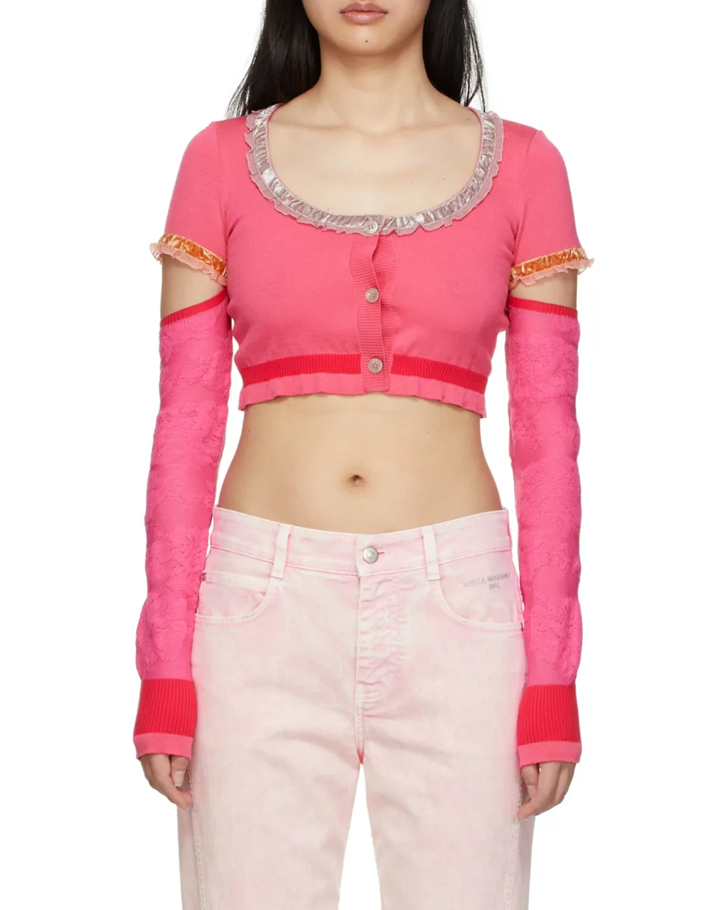 Ruffle-Trim Cropped Cardigan