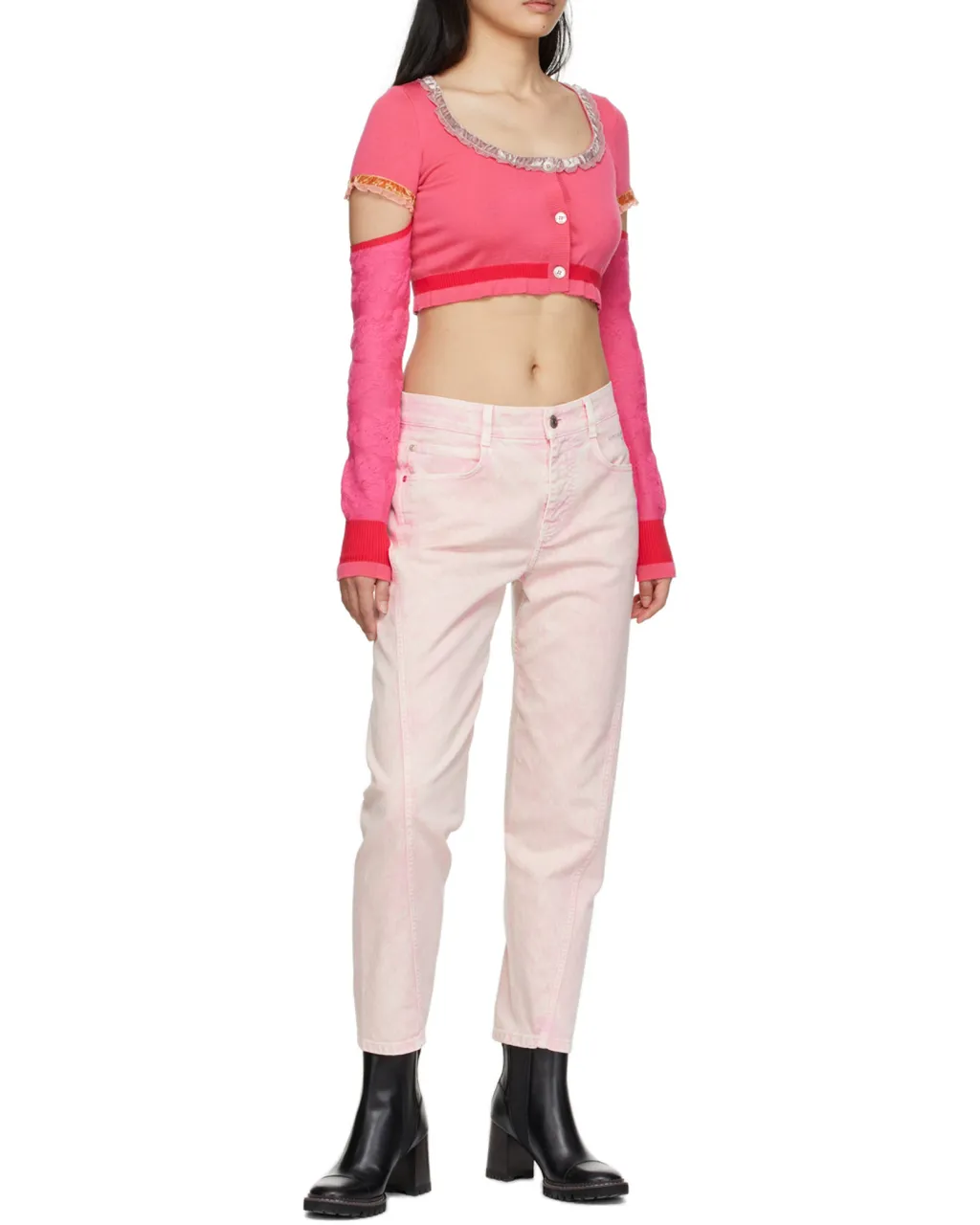 Ruffle-Trim Cropped Cardigan