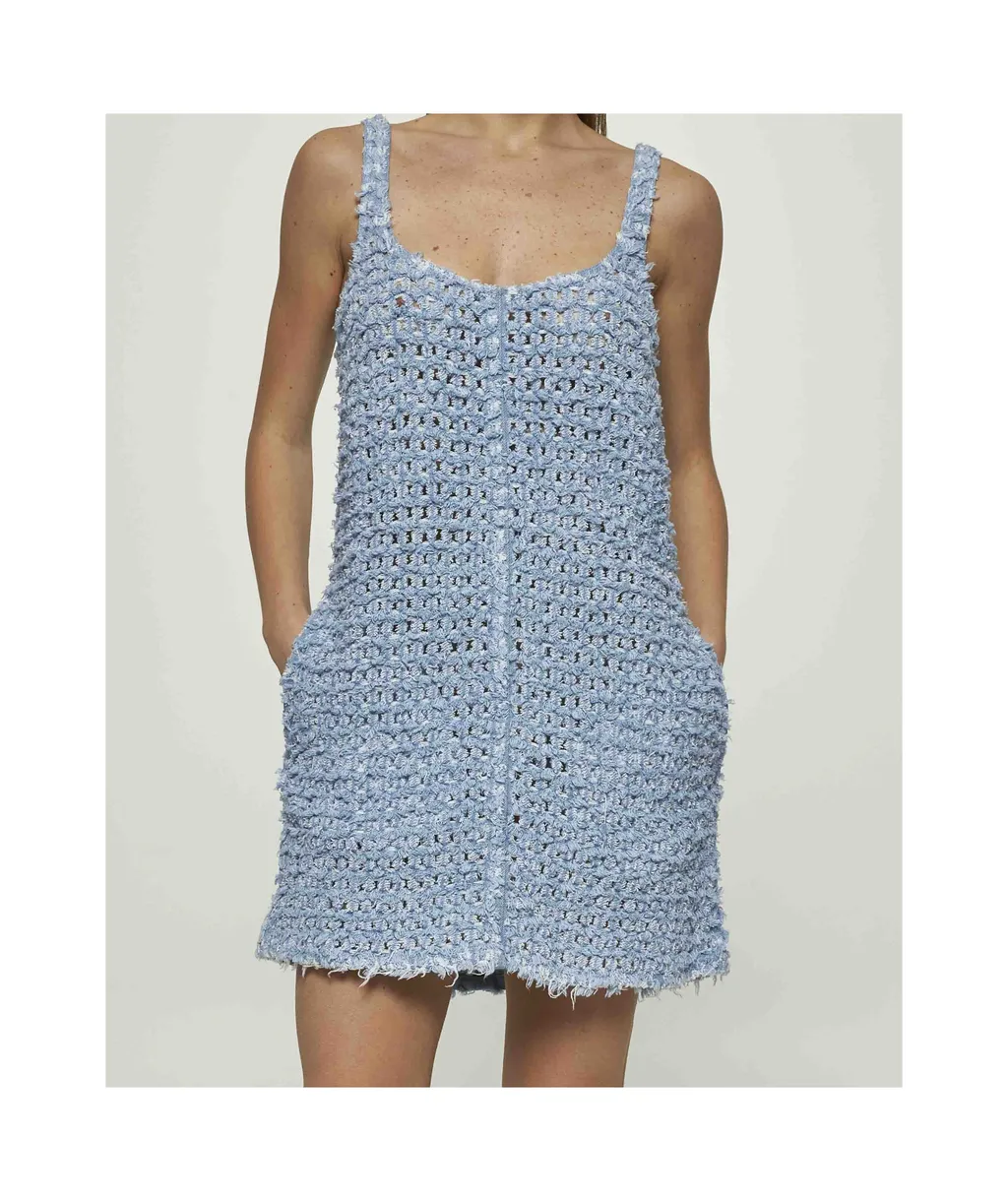 Bouclé Sleeveless Denim Mini Dress
