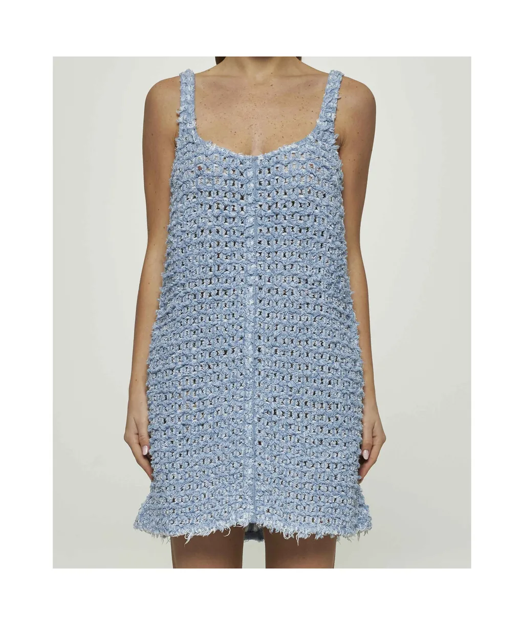 Bouclé Sleeveless Denim Mini Dress