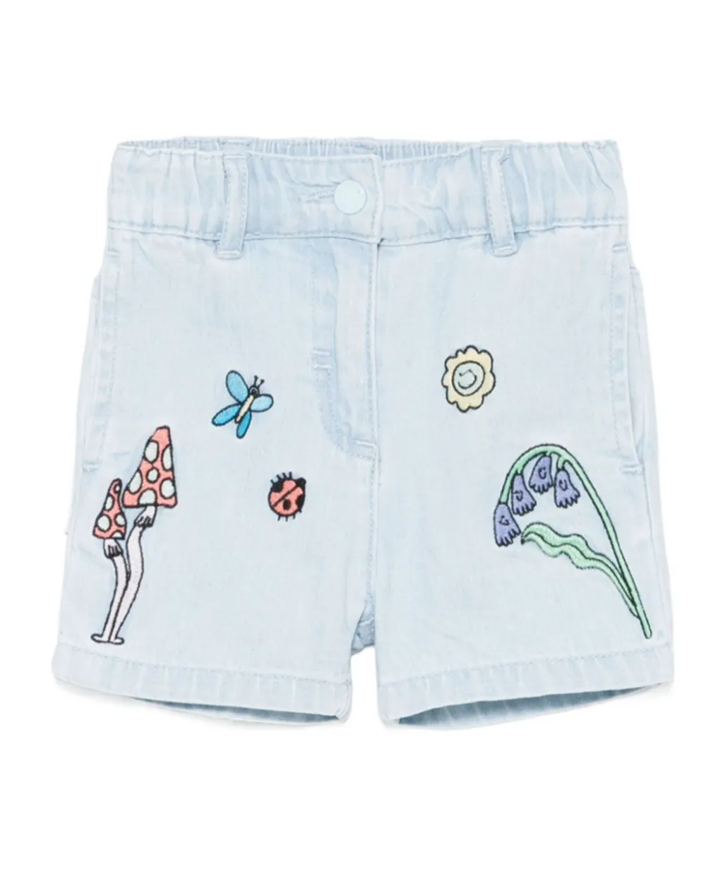 Graphic Embroidered Denim Shorts