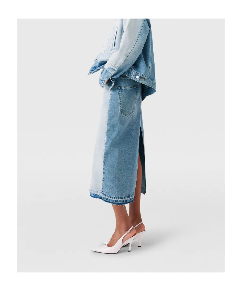 Contrast Panel Denim Skirt