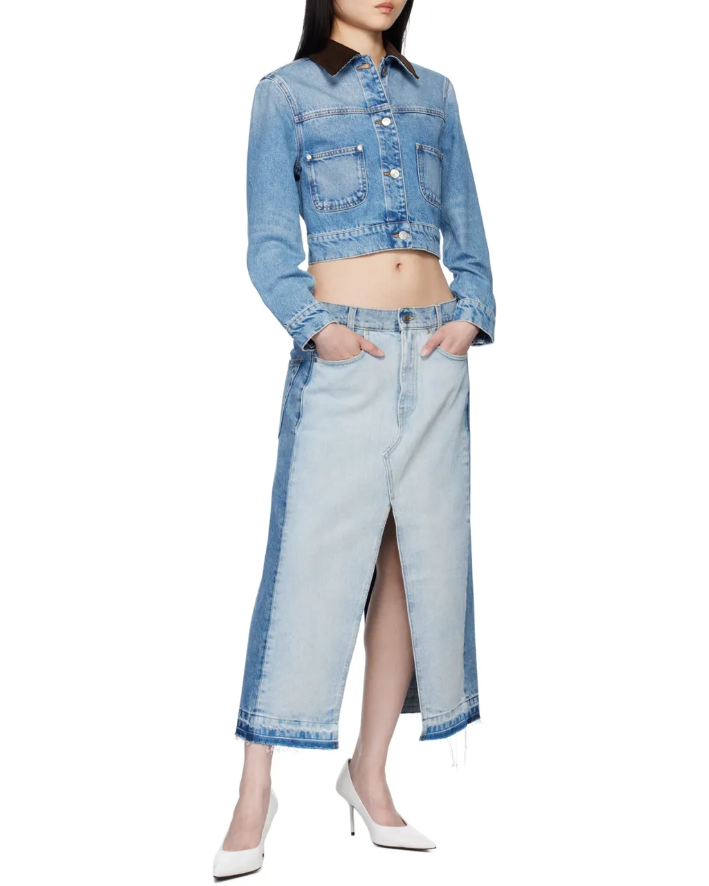 Contrast Panel Denim Skirt