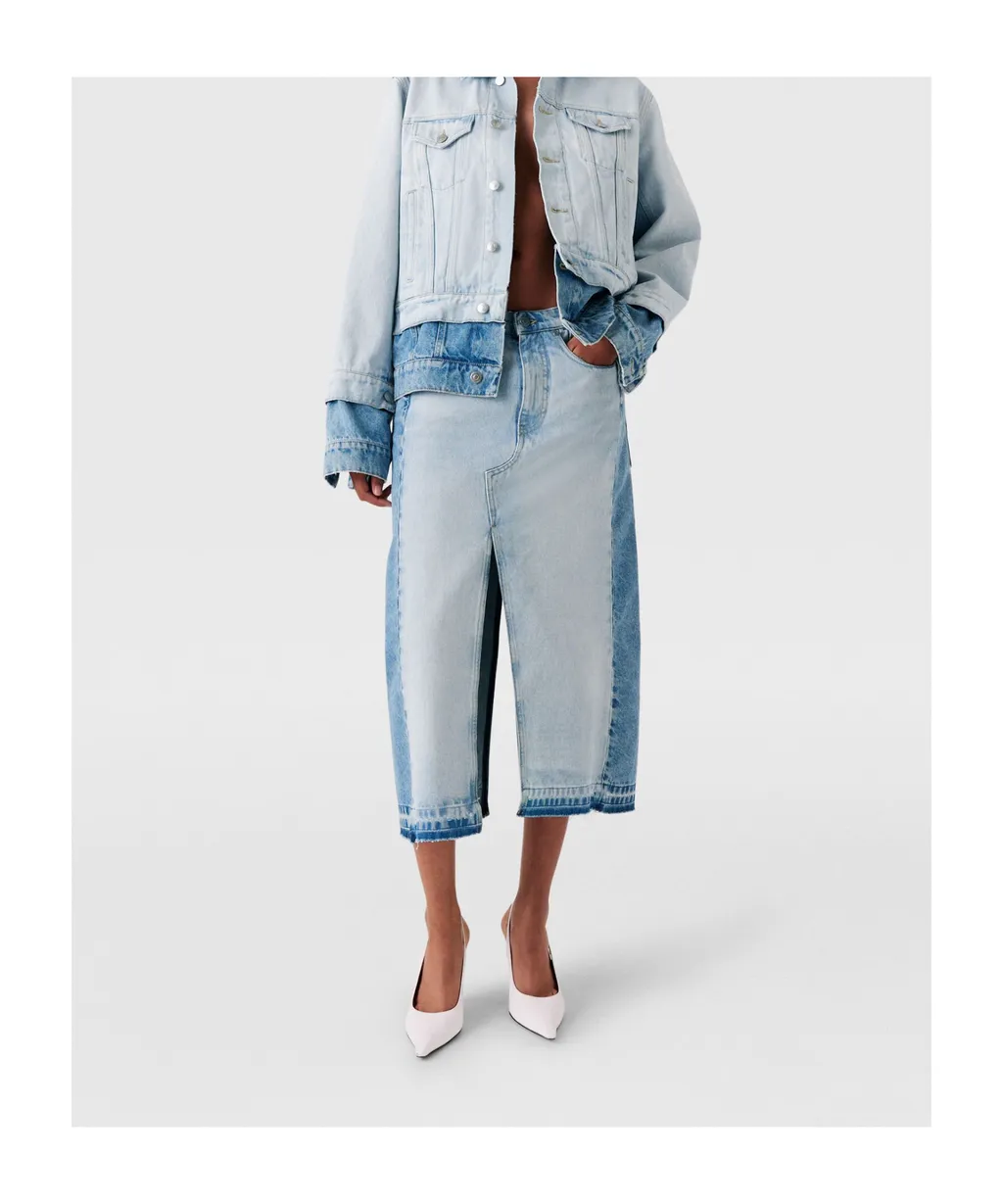 Contrast Panel Denim Skirt