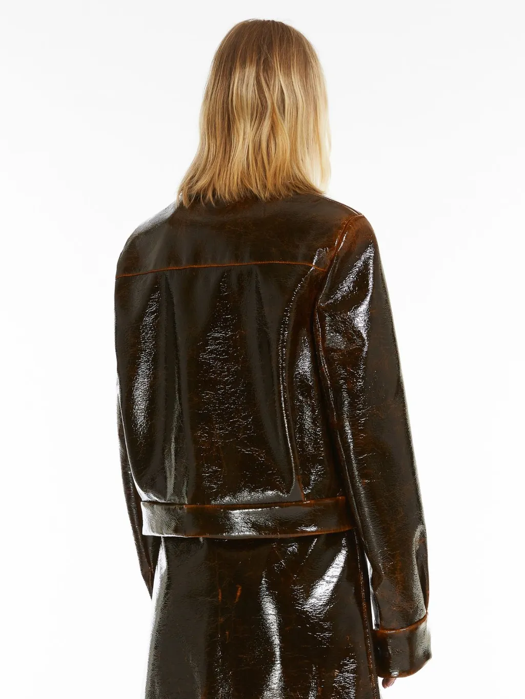 Short Patent Leather Wool Jacket