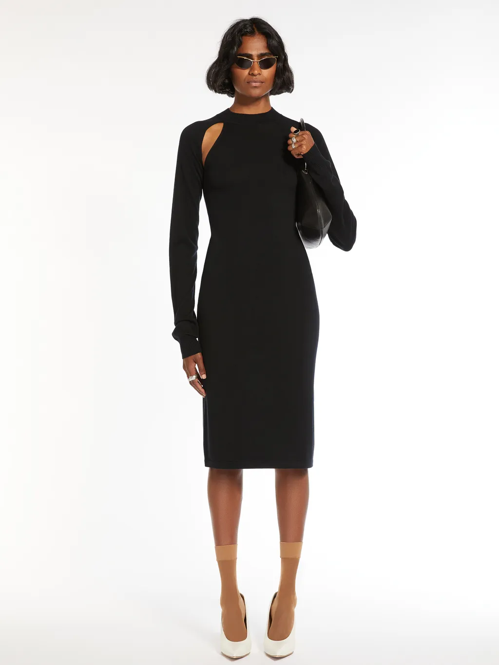 High-Necked Long-Sleeved Wool Dress