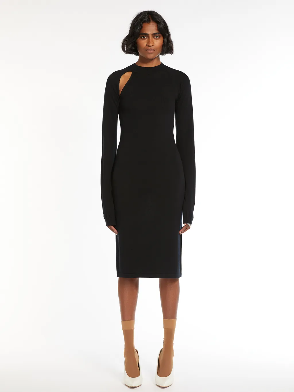 High-Necked Long-Sleeved Wool Dress
