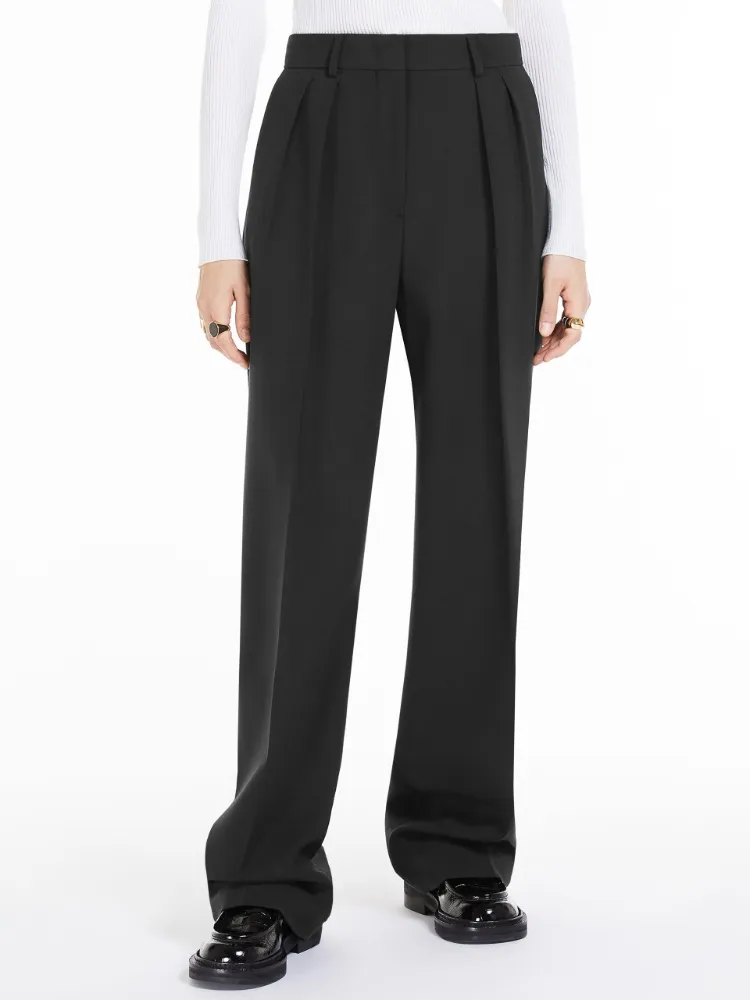 Wide Stretch Wool Casual Pants