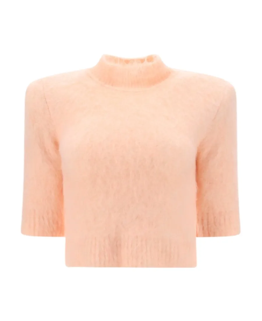 High-Neck Cropped Knit Top