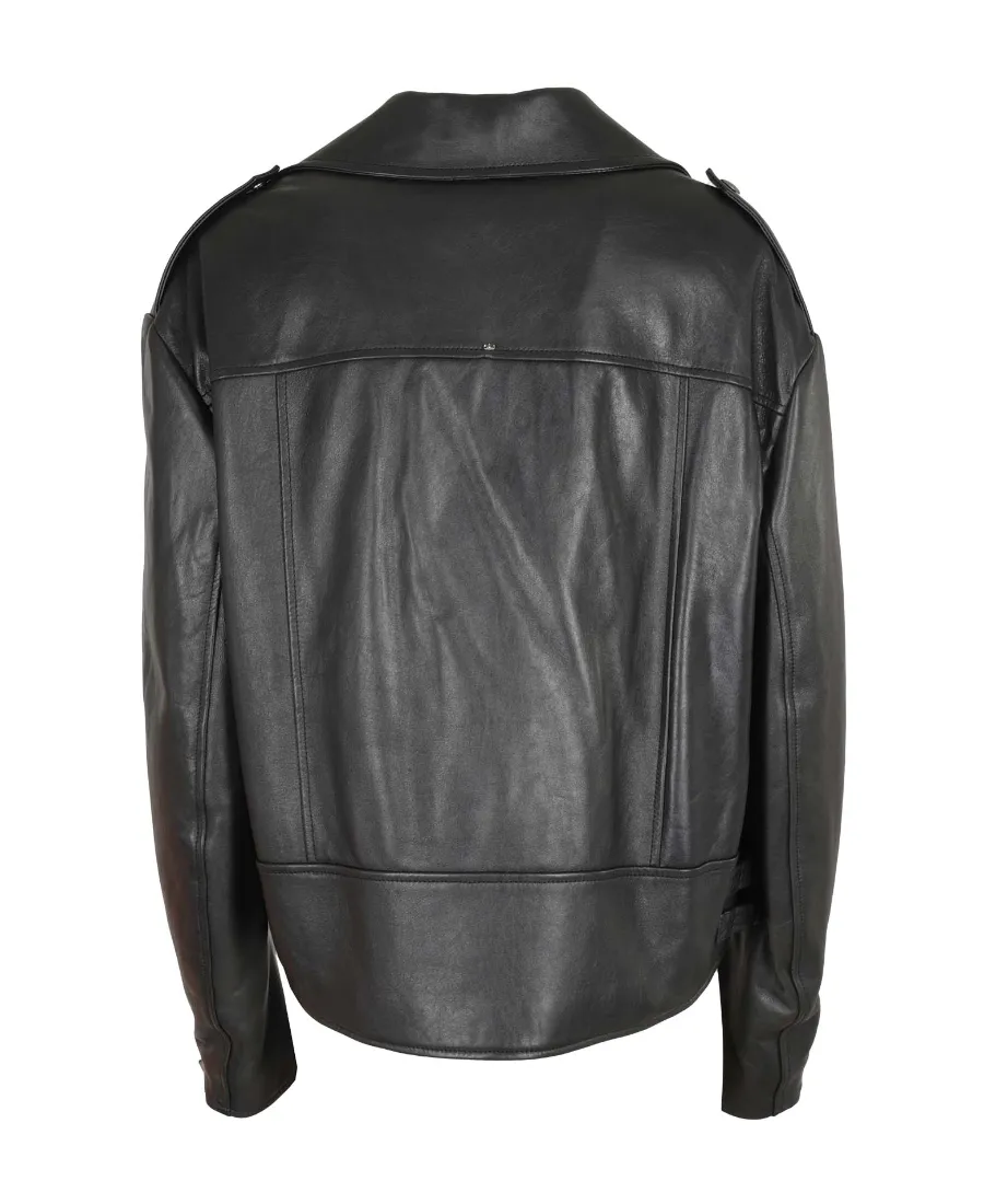 Logo Lapel Leather Jacket