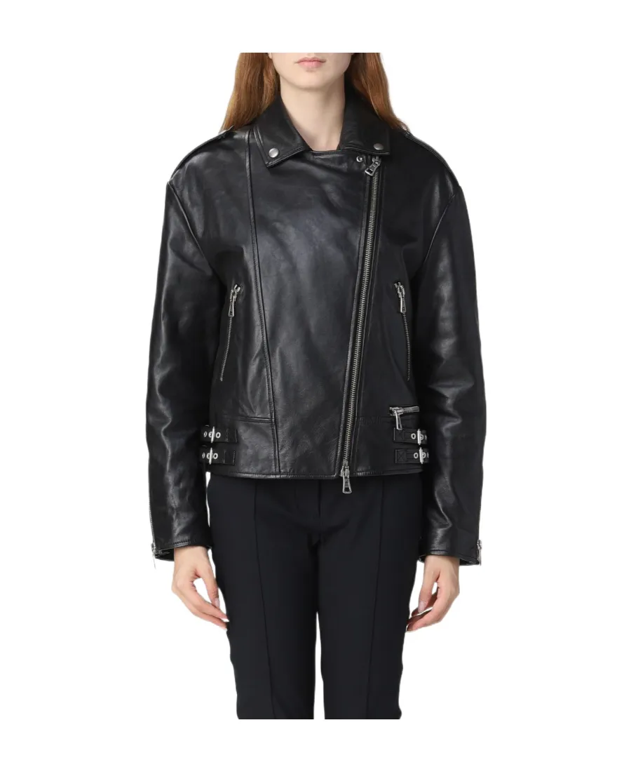 Logo Lapel Leather Jacket