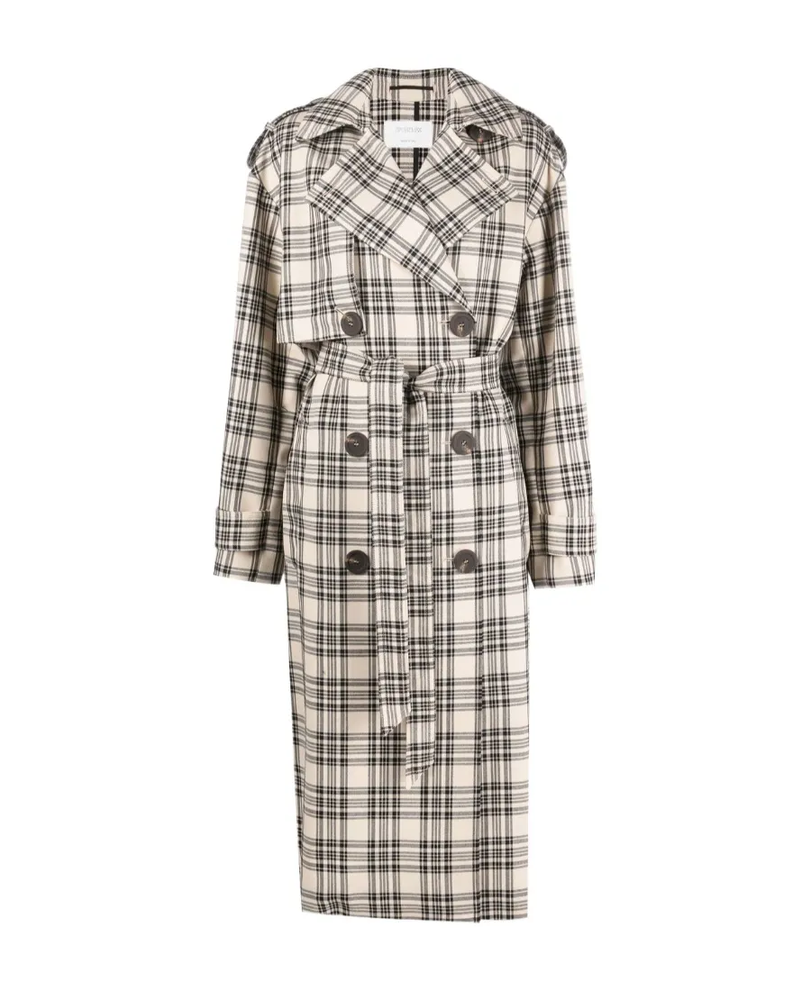 Check-Pattern Belted Coat