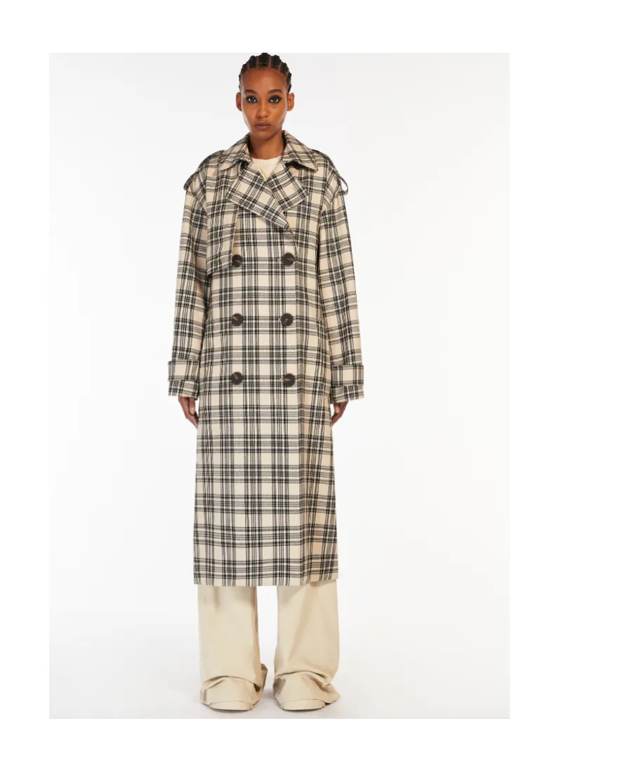 Check-Pattern Belted Coat