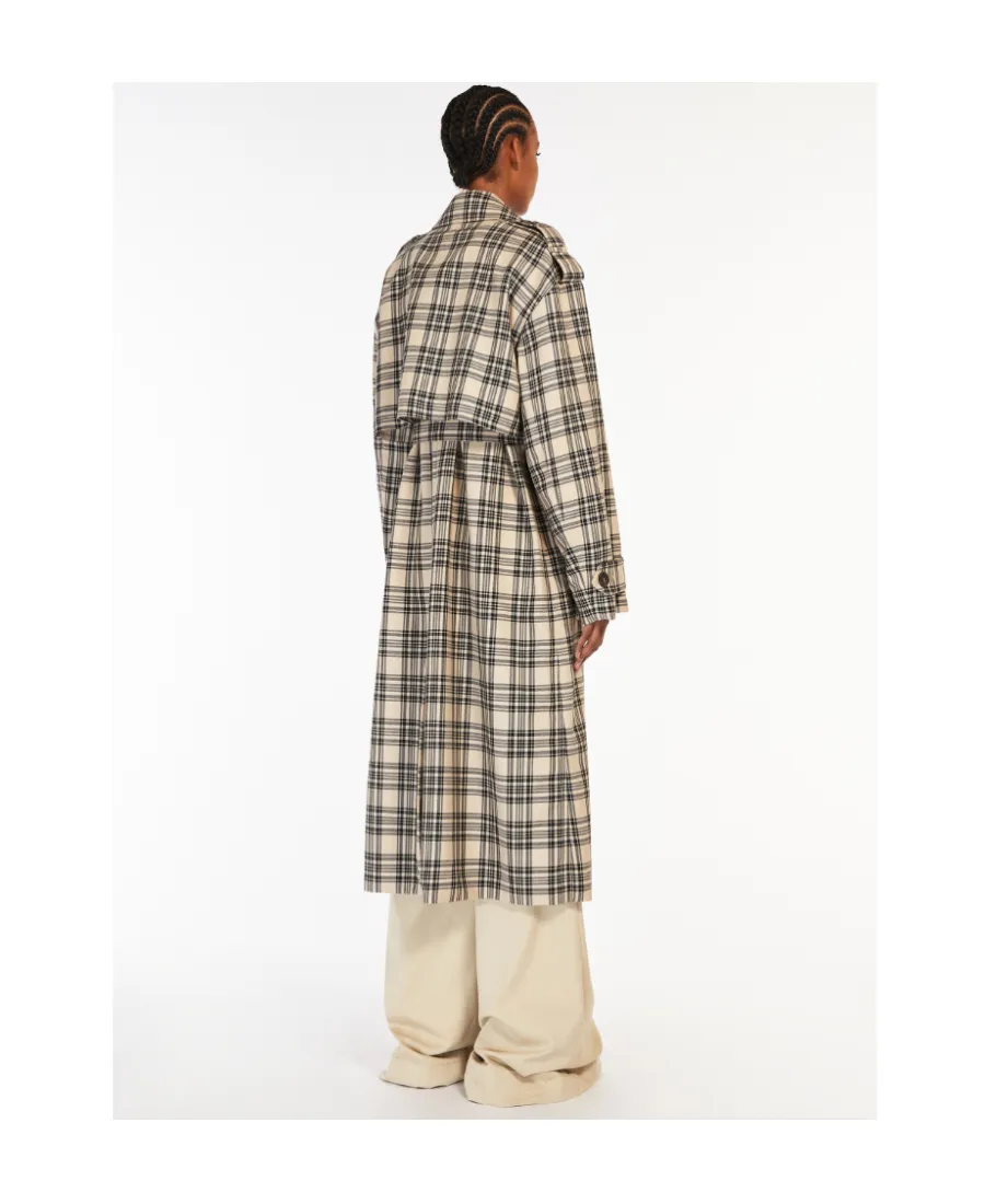 Check-Pattern Belted Coat