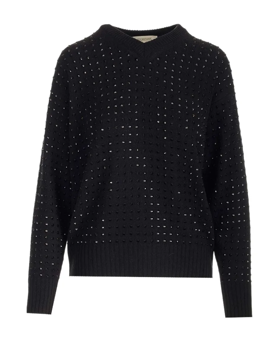 Rhinestone-Embellished Fine-Knit Jumper