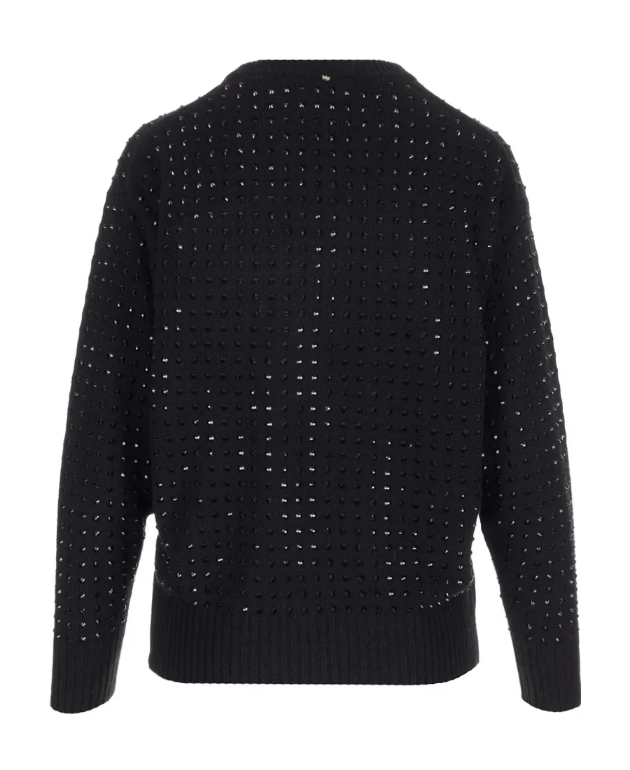 Rhinestone-Embellished Fine-Knit Jumper