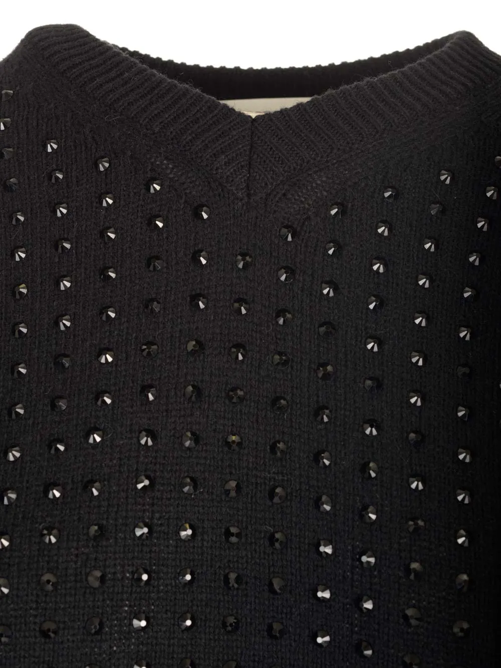 Rhinestone-Embellished Fine-Knit Jumper