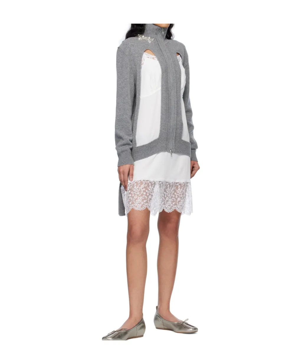 Embellished Window Zip-Up Cardigan
