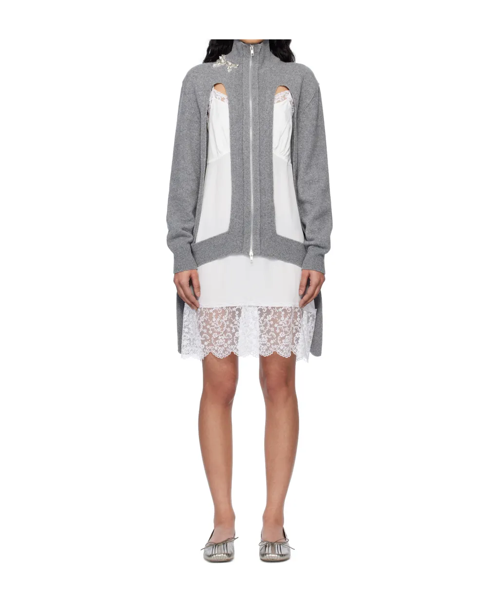 Embellished Window Zip-Up Cardigan
