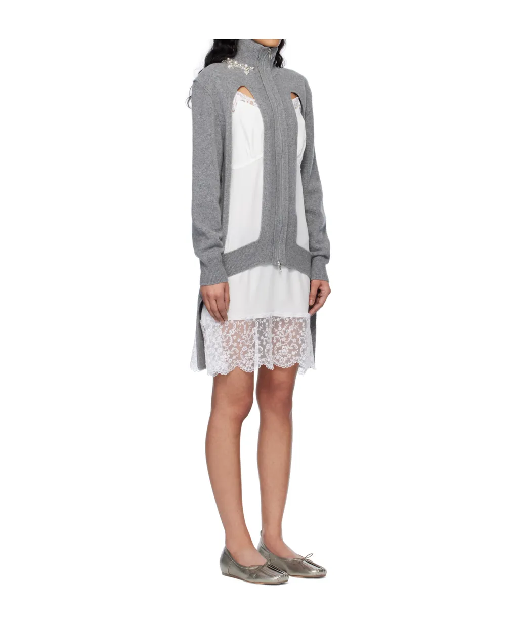 Embellished Window Zip-Up Cardigan