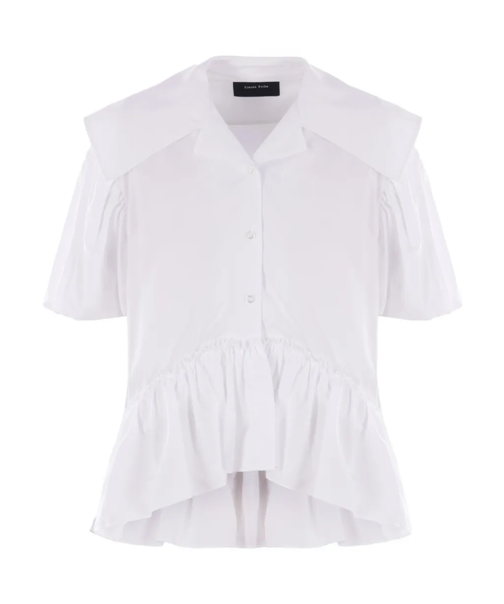Sailor-Collar Puff-Sleeves Shirt