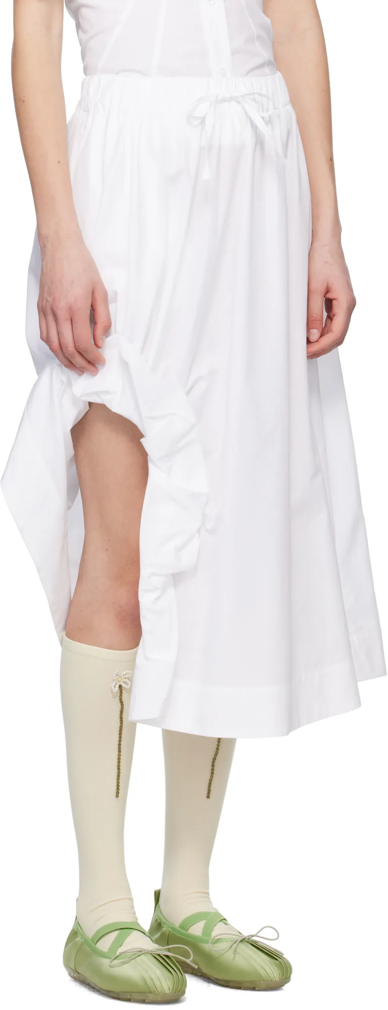 Gathered-Slit Midi Skirt