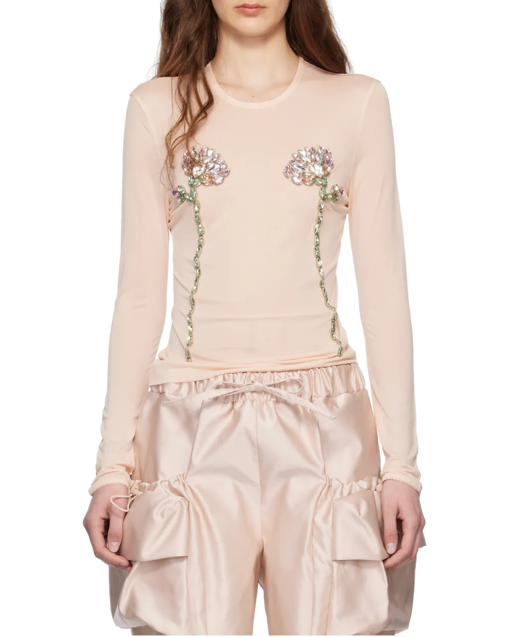 Embellished Double Carnation Mesh Top