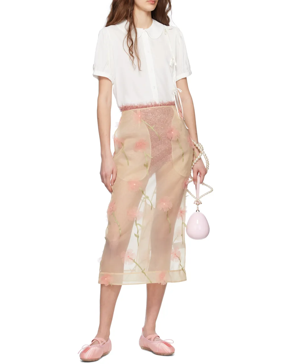 Cropped Bow Slit Puff Sleeve Shirt