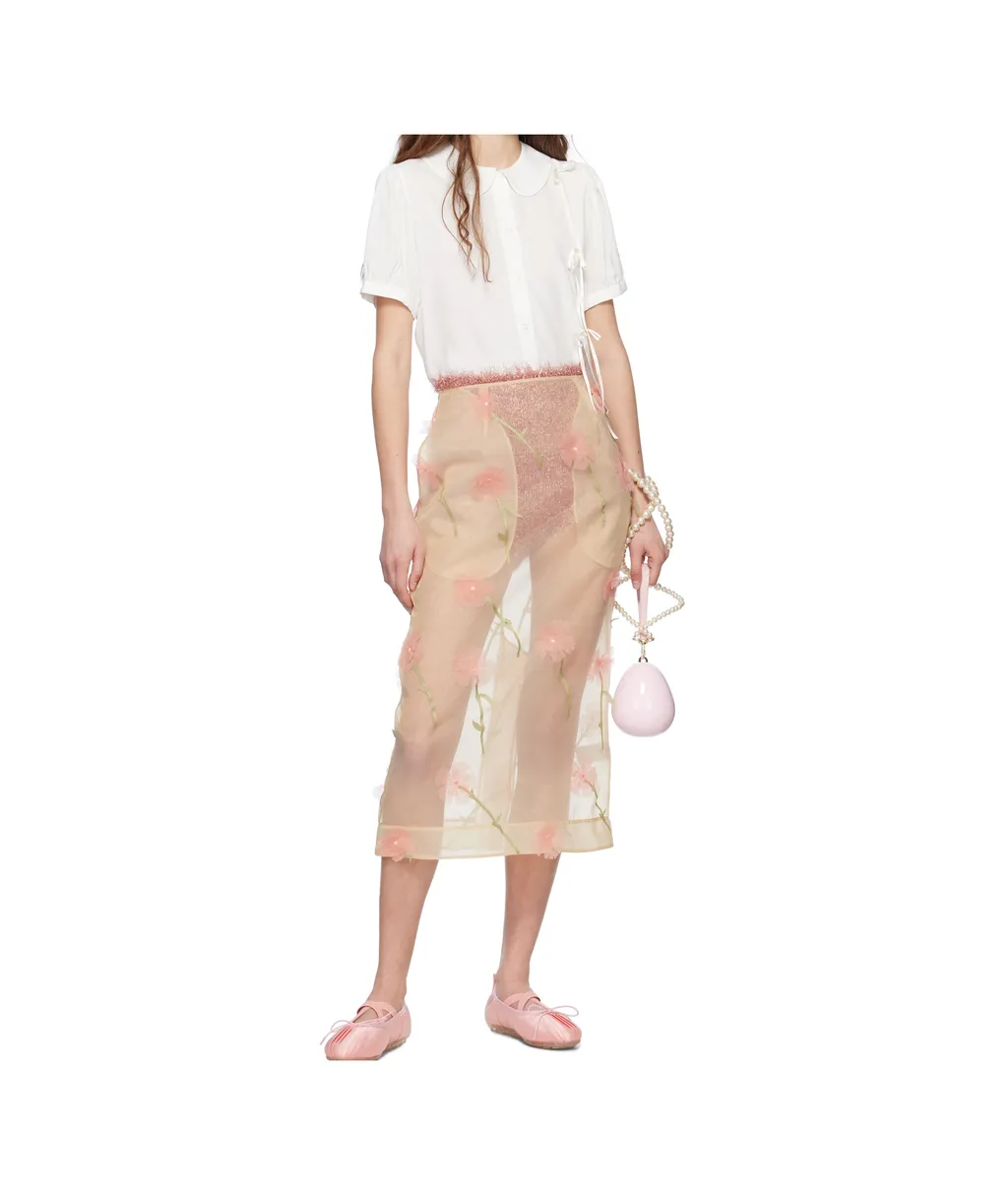 Cropped Bow Slit Puff Sleeve Shirt