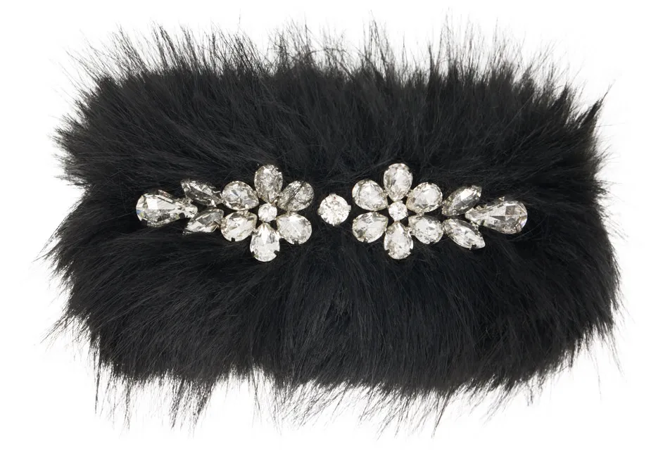 Faux-Fur Crystal Embellishment Hair Clip
