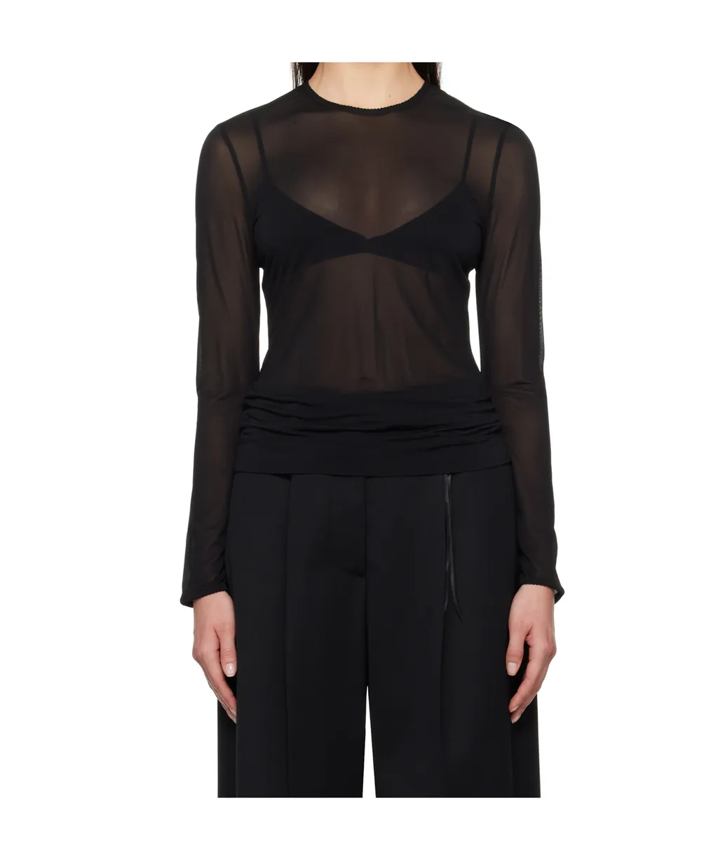 Black Sheer Fitted Ballet Mesh T-Shirt