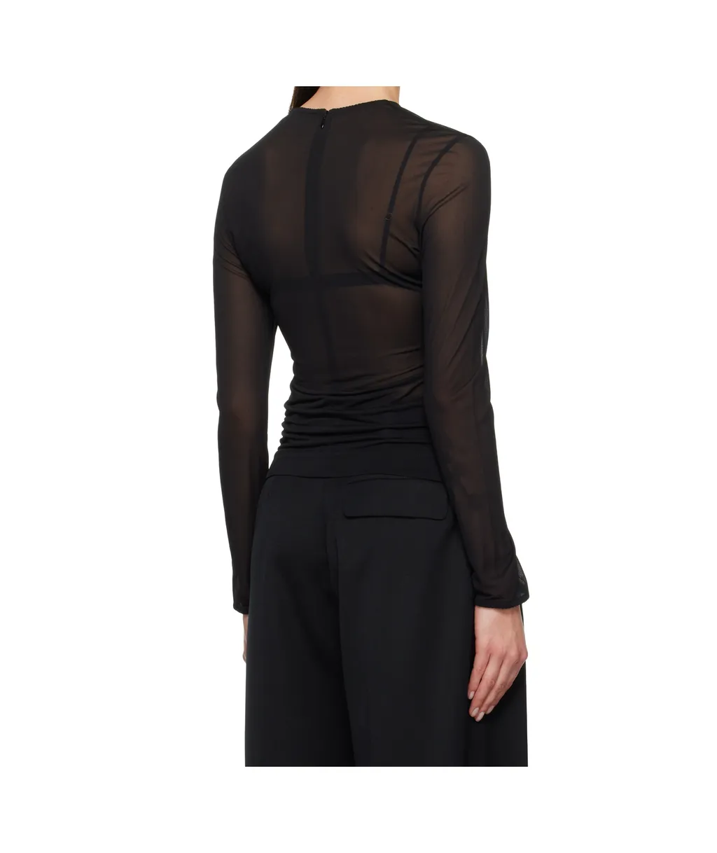 Black Sheer Fitted Ballet Mesh T-Shirt