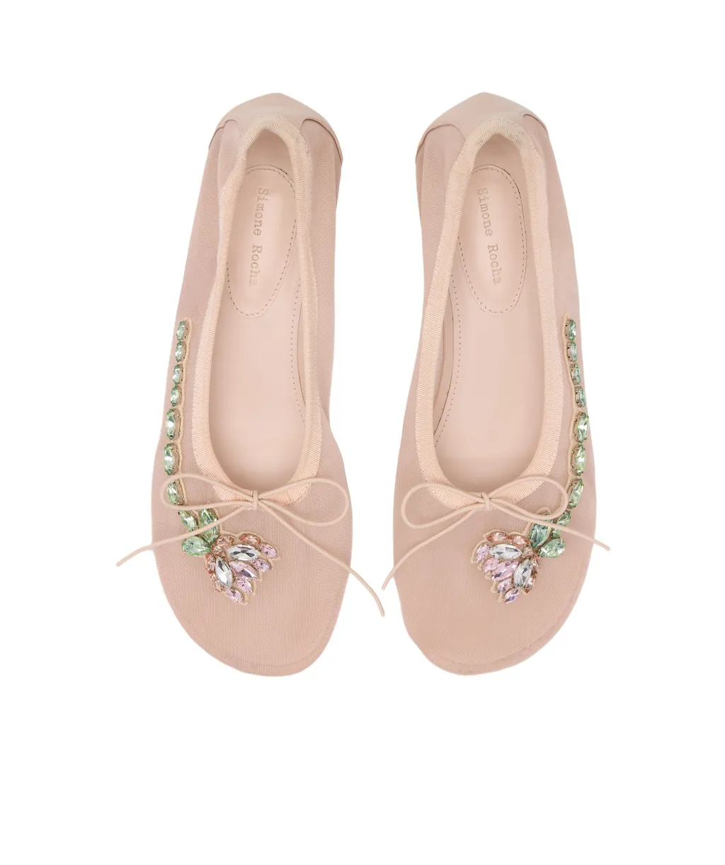 Mesh Embellished Ballerina Heel Pumps