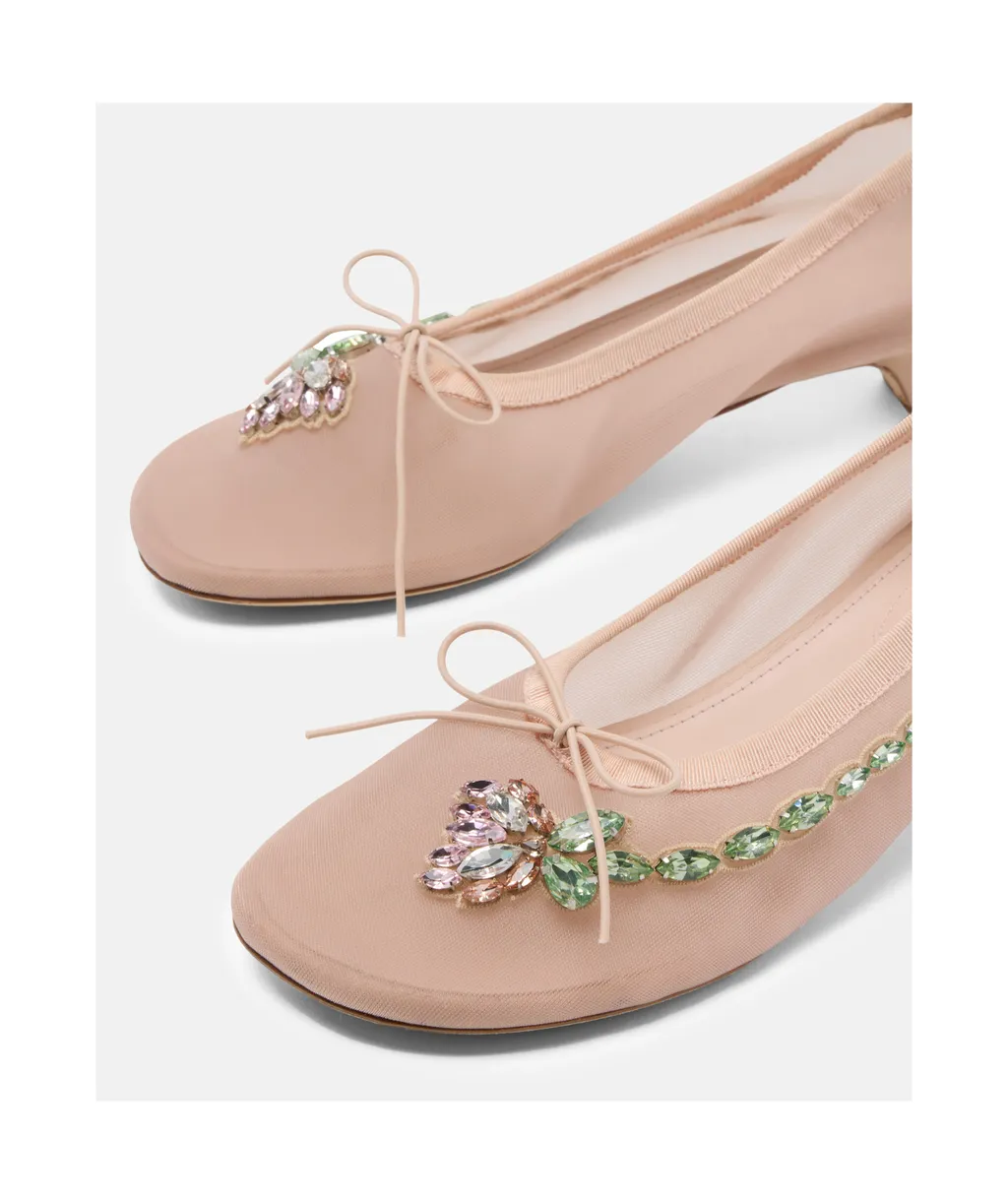 Mesh Embellished Ballerina Heel Pumps