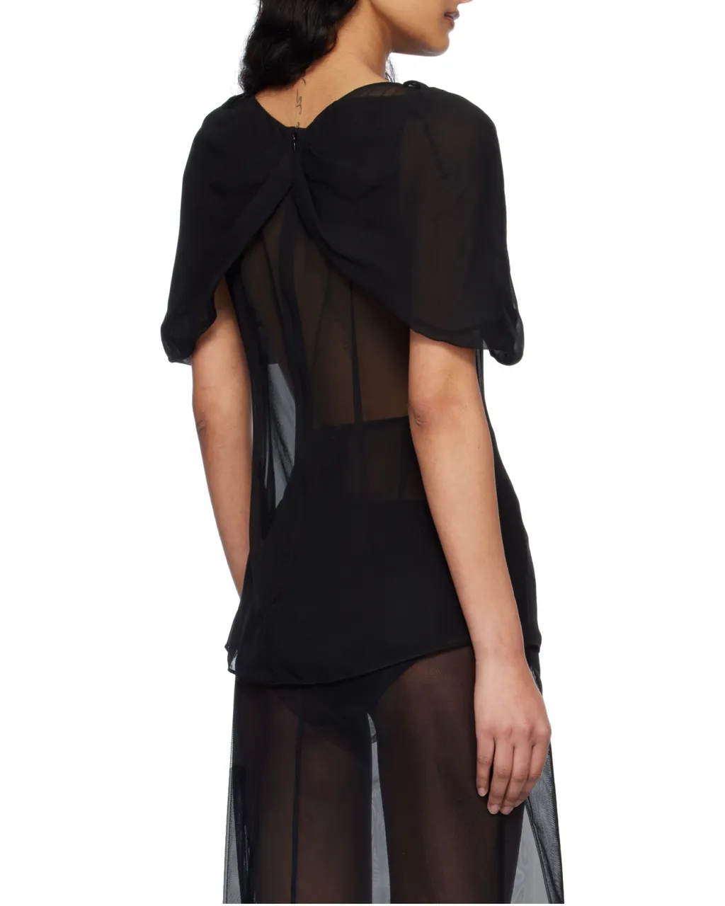 Bow-Detail Sheer Blouse