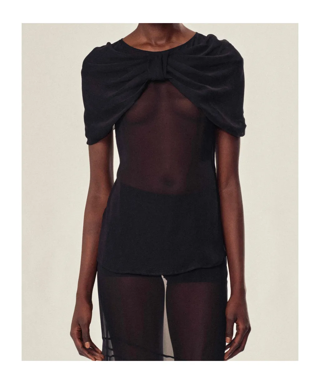 Bow-Detail Sheer Blouse