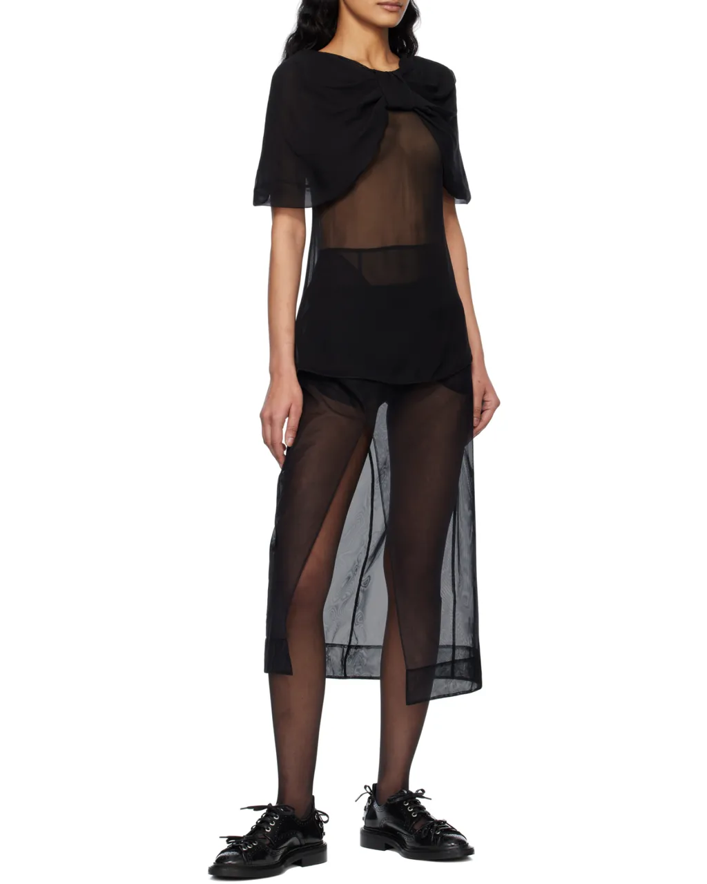 Bow-Detail Sheer Blouse