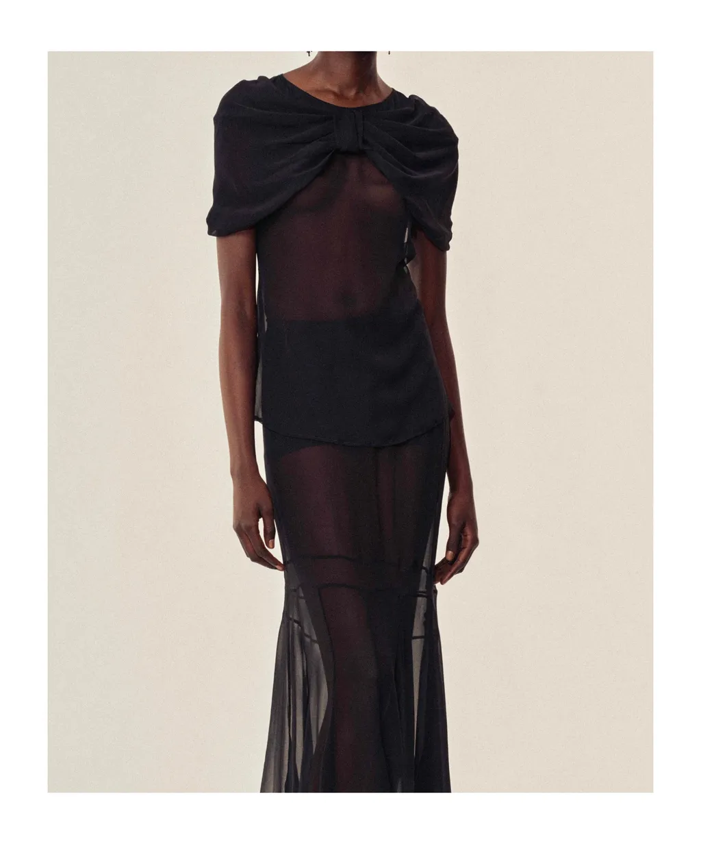 Bow-Detail Sheer Blouse