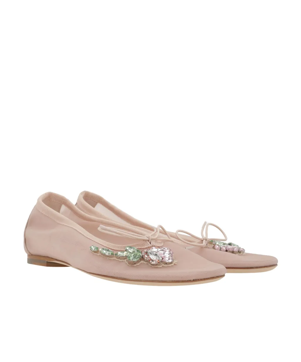 Embellished Bow Detailed Flat Shoes