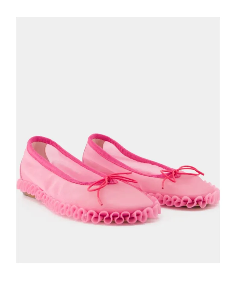 Frilled Mesh Slip-On Ballet Flats